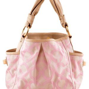 COACH OP ART HOBO BAG CANVAS PINK TOTE PURSE LG